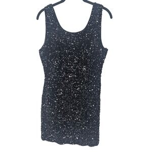 Evelyn Blue Sequin Dress Womens Medium Black Cutout Sleeveless Mini Cocktail NYE